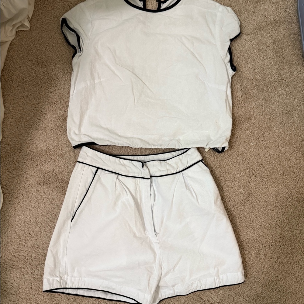White Two-Piece Set with Black Trim